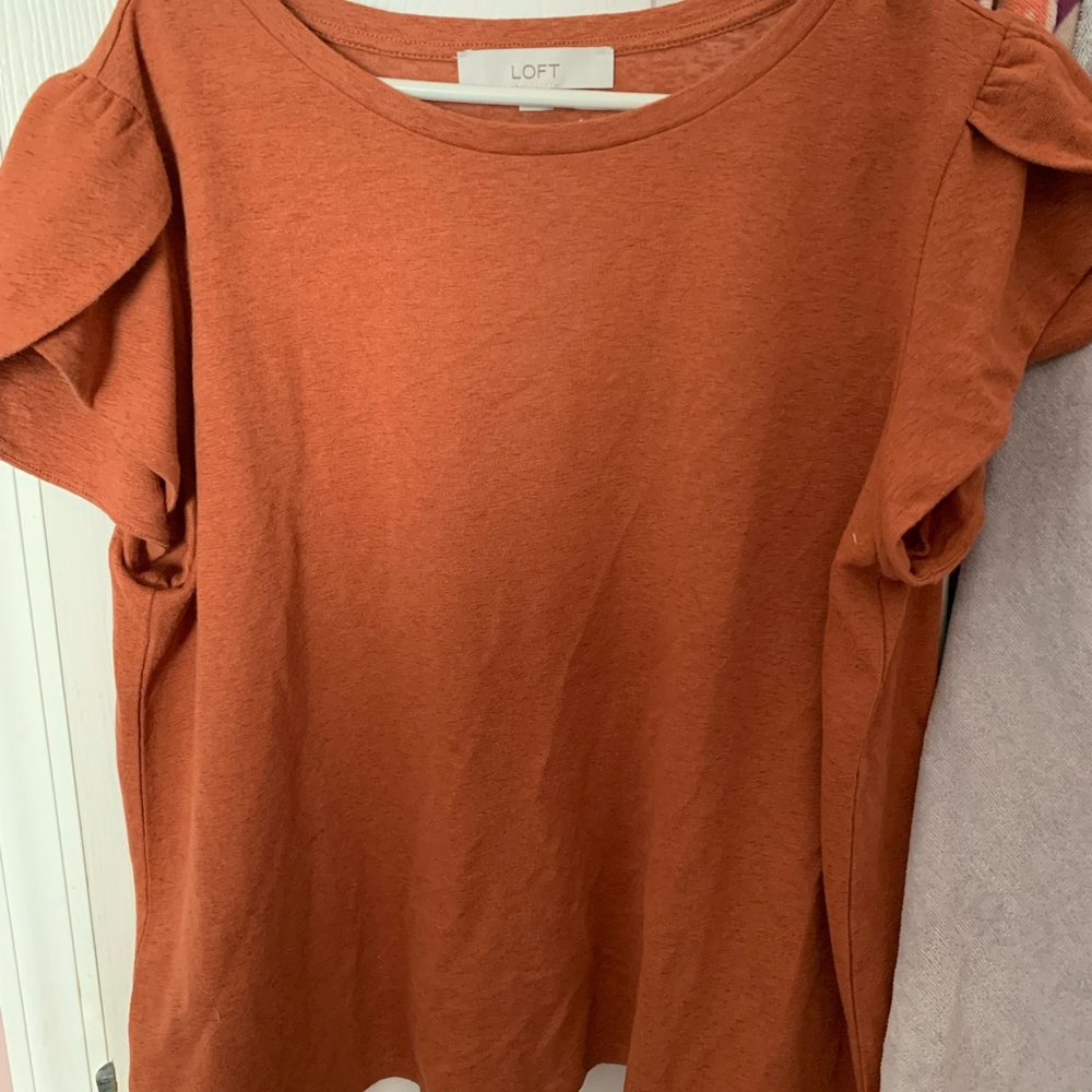 Loft Orange Top with slit sleeve